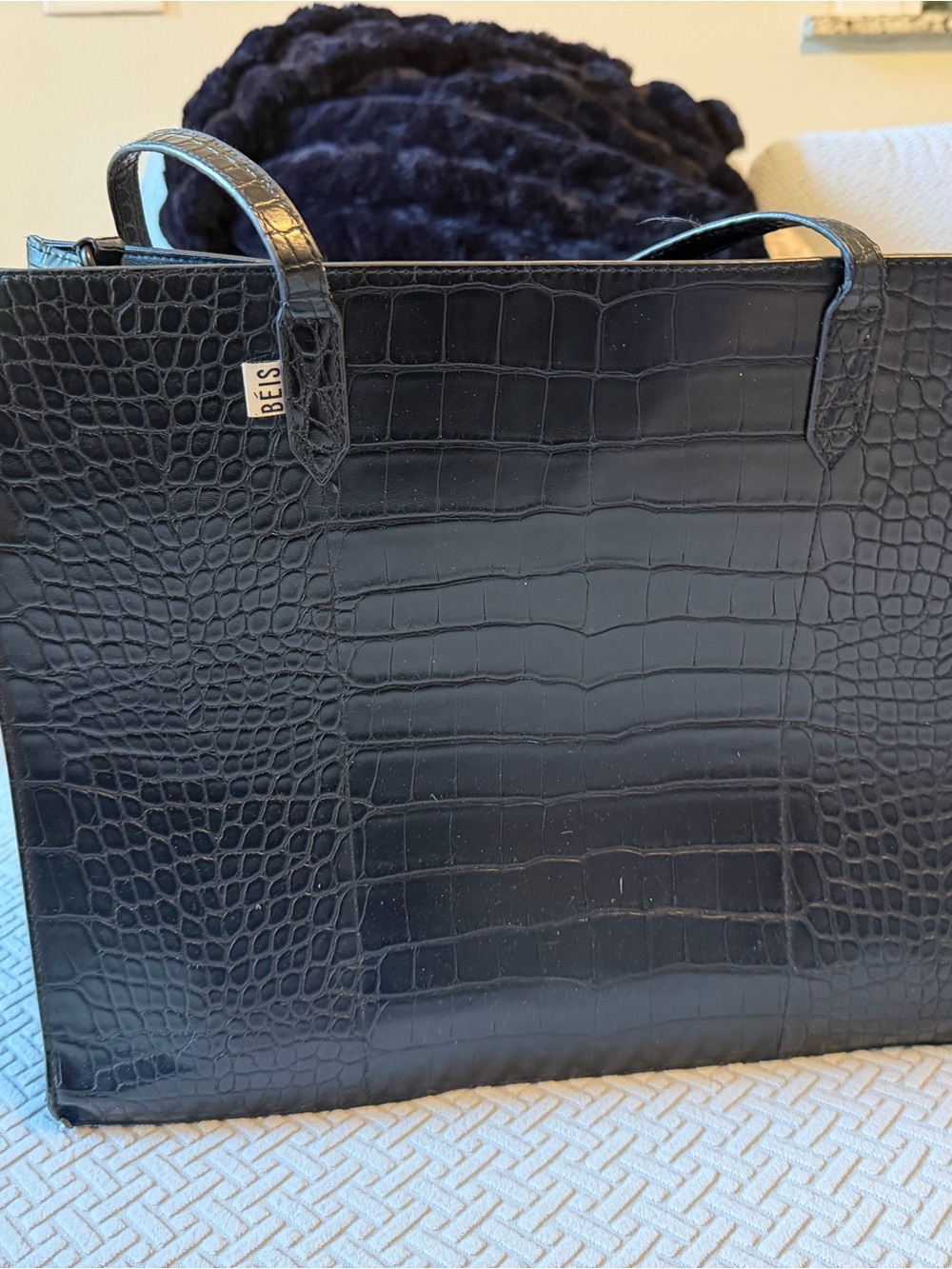 BEIS Black Croc-Embossed Tote Large Size - Picture 2 of 3